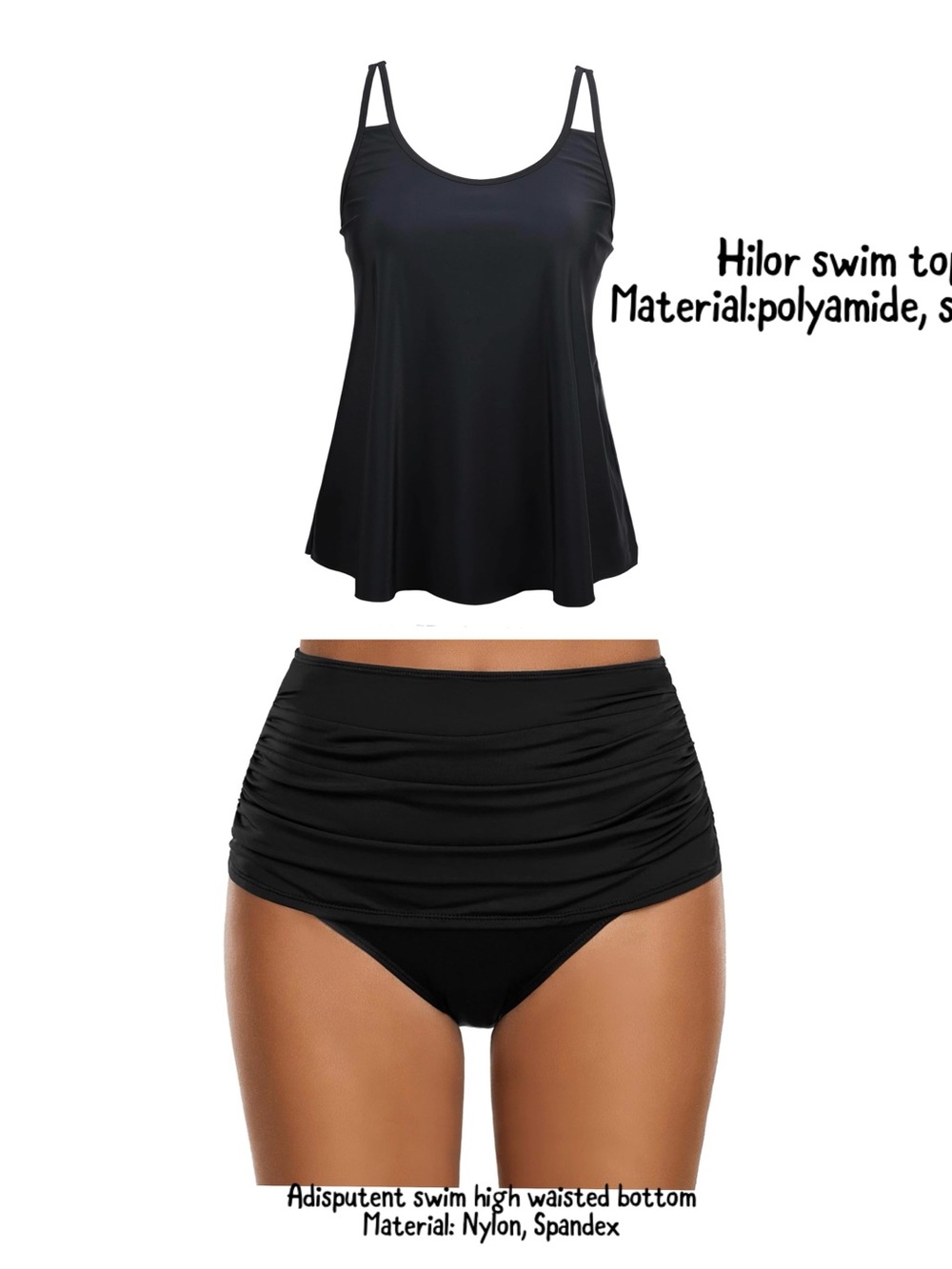 Hilor Underwire Flowy Tankini Top and Adisputent High Waisted bottom tankini set